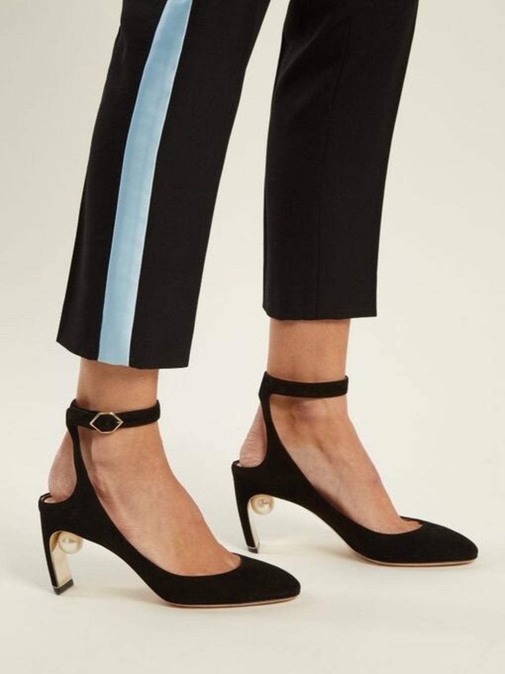 Nicholas Kirkwood Black Suede Lola Pearl-Trim Ankle-Strap Pump